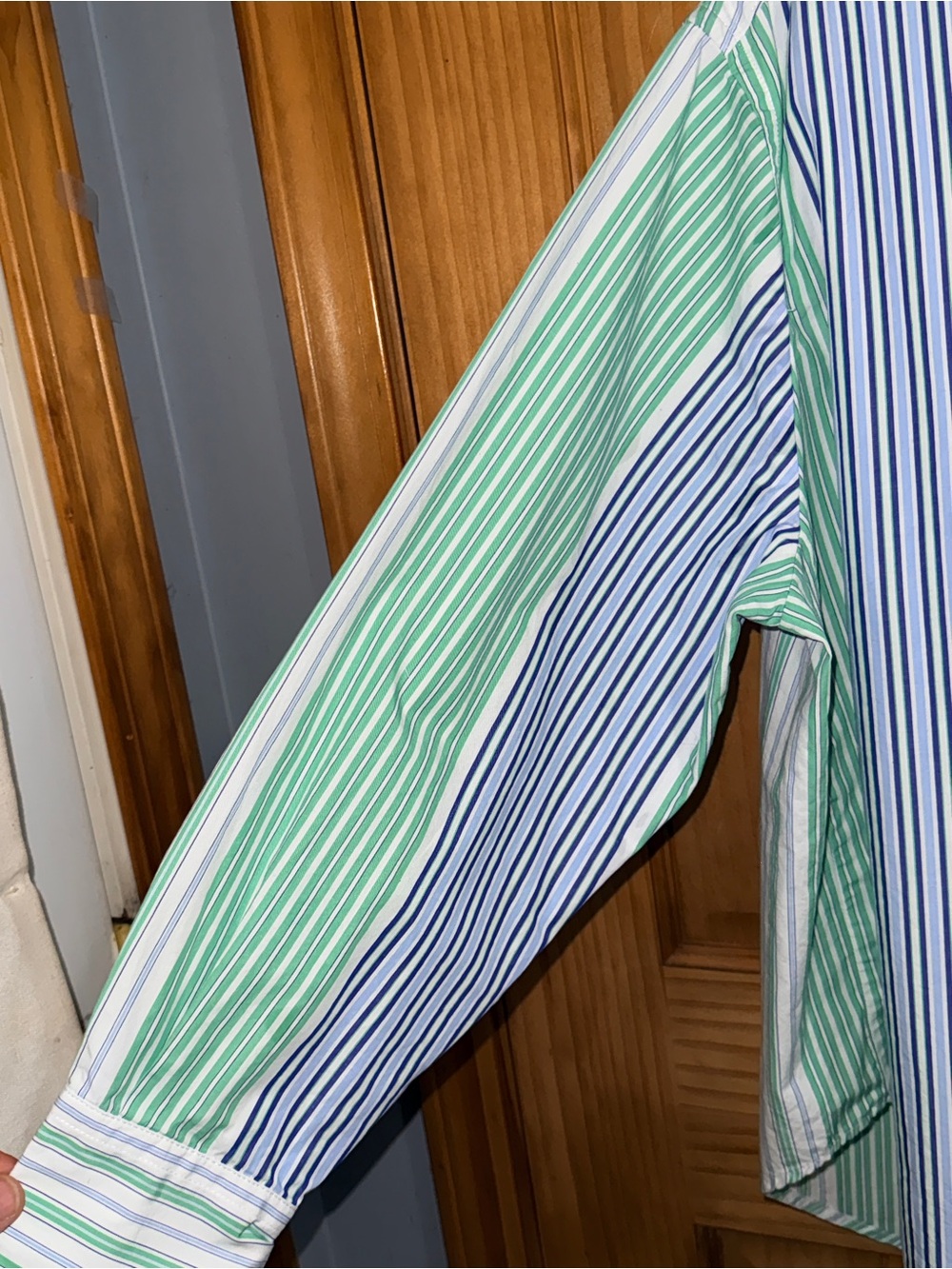 Free Assembly Oversized Striped Button-Down Shirt-Green & Blue-S-EC. - Picture 7 of 13